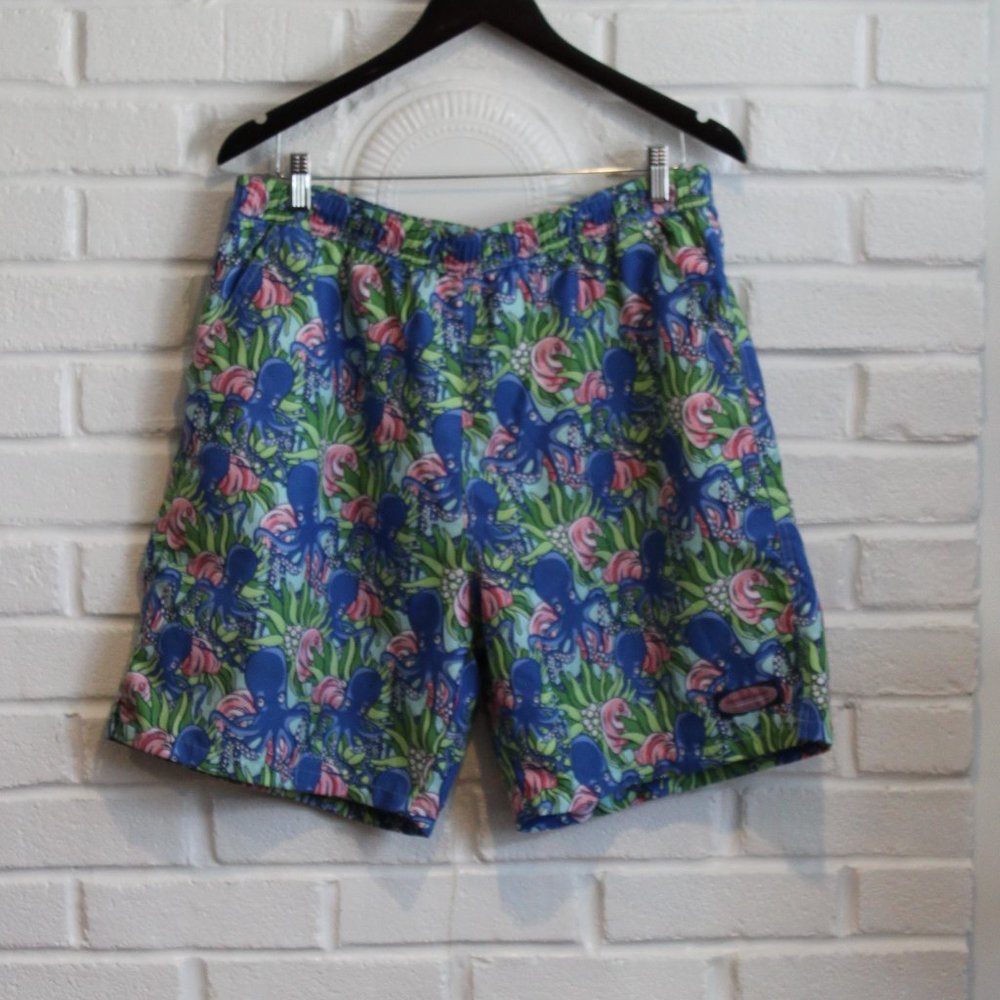 Vineyard Vines Men's Swim Trunks Shorts Blue/Pink Octopus Polyester Mesh Lined L